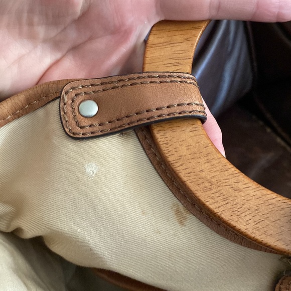 Fossil Handbag with Wooden Top Handle Straw/Plaid pattern - Picture 12 of 17